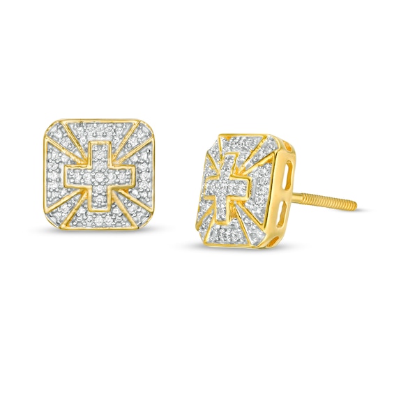18K White Gold Cross Earrings With Diamonds 1/5ctw 7mm Studs 