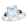 Thumbnail Image 0 of Emerald-Cut Aquamarine, Trillion-Cut Blue Sapphire and 1/20 CT. T.W. Diamond Collar Ring in Sterling Silver