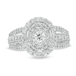 1 CT. TW Diamond Double Oval Frame Vintage-Style Engagement Ring in 10K White Gold