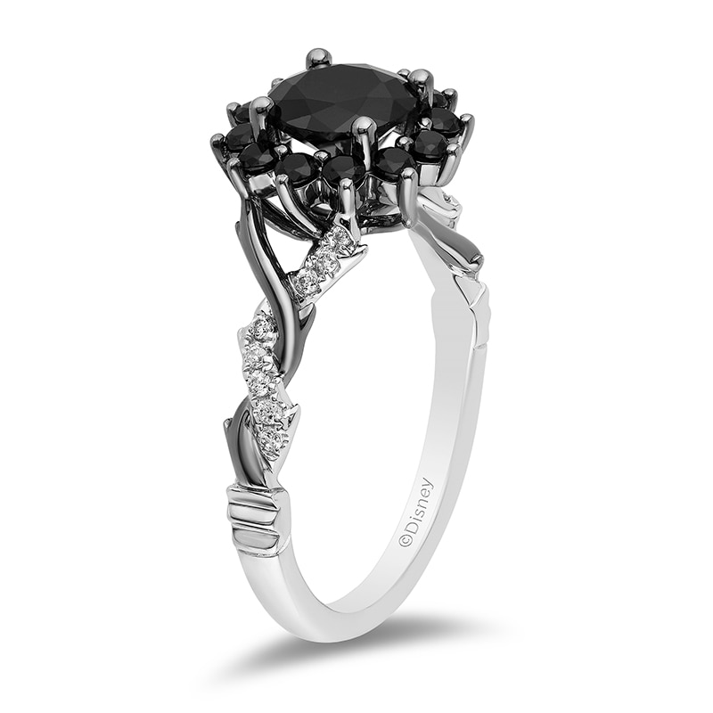 Enchanted Disney Villains Maleficent 1-1/2 CT. T.W. Black and White Diamond Frame Engagement Ring in 14K White Gold