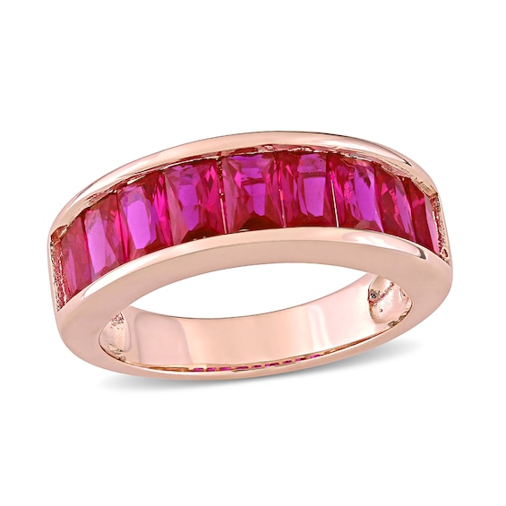 Created Ruby Band Ring Sterling Silver Rhodium Nickel Finish 1.75 Carats Sizes 5 to 9 