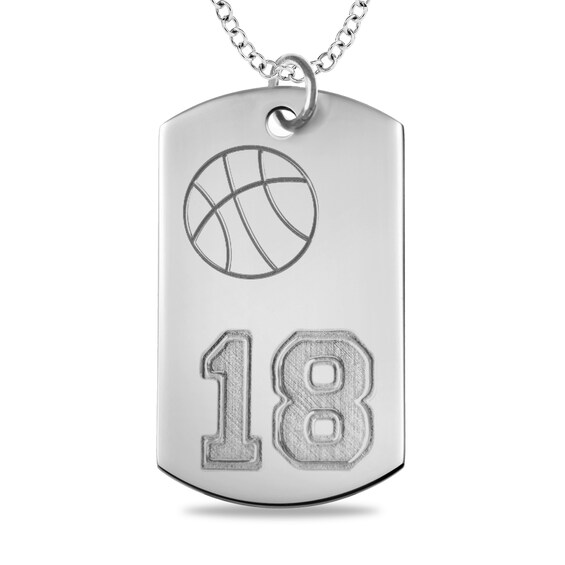 Solid 925 Sterling Silver Personalized 2-piece Basketball Dog tag Charm Pendant 36mm x 19mm