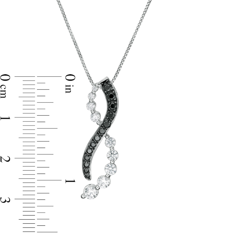 1 CT. T.W. Enhanced Black and White Journey Diamond Twist Pendant in 10K White Gold