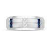 Thumbnail Image 3 of Vera Wang Love Collection Men's 1/4 CT. T.W. Square-Cut Diamond and Blue Sapphire Wedding Band in 14K White Gold
