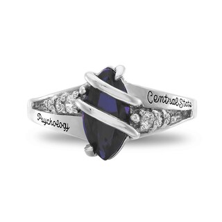 Ladies' Marquise Simulated Birthstone and 1/8 CT. T.W. Diamond Swirl  Overlay College Class Ring by ArtCarved (1 Stone) | Zales
