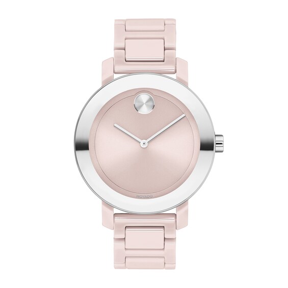 Ladies Movado Bold Pink Ceramic And Silver Tone Watch With Rose Tone Dial Model 3600709 Zales