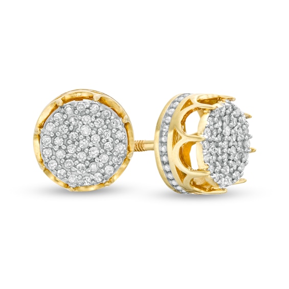 10K Yellow Gold Tiara Collection Round CZ Fancy Post Earrings 