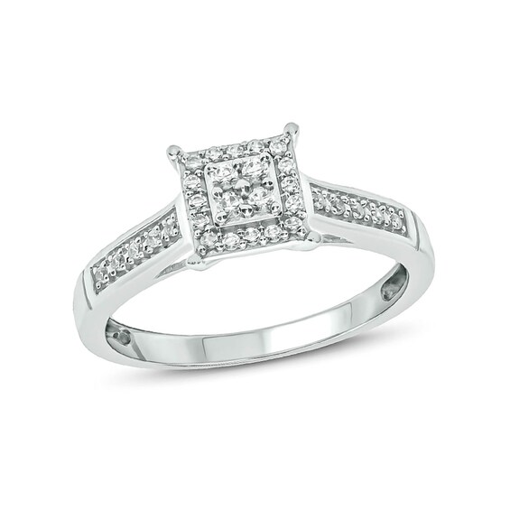 Sterling Silver Mens Round Diamond Square Frame Cluster Ring 1/10 Cttw Sterling Silver Mens Round Diamond Square Frame Cluster Ring 1/10 Cttw