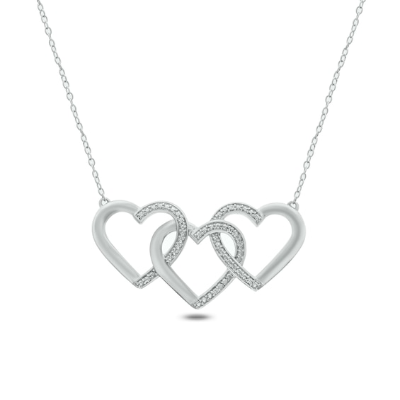 Sterling Silver Polished Textured Three Heart Necklace 18 Inches 