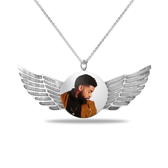 Textured Wing Custom Engraved Name Ring Crystal Necklace 