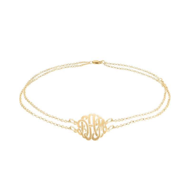 Script Monogram Double Strand Anklet in Sterling Silver with 14K Yellow or Rose Gold Plate (1 Line) - 10"