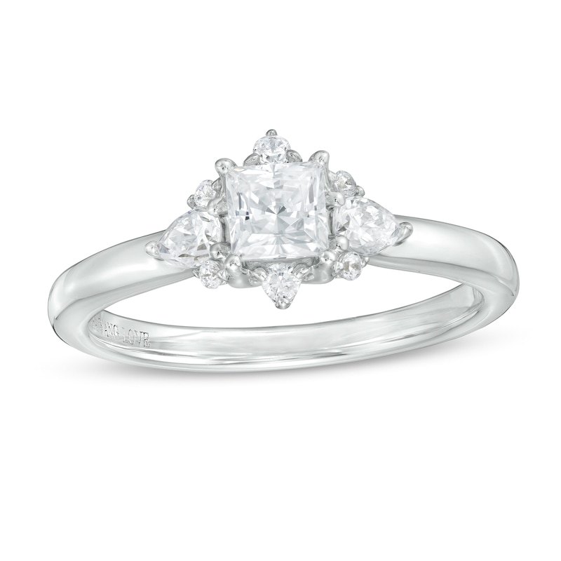 Vera Wang Love Collection 3/4 CT. T.W. Princess-Cut Diamond Ornate Frame Engagement Ring in 14K White Gold