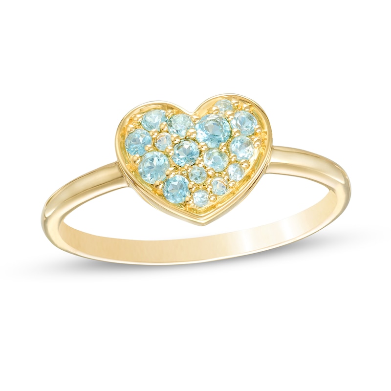 Swiss Blue Topaz Cluster Heart Ring in 10K Gold