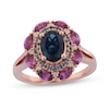 Thumbnail Image 0 of Captivating Color London Blue Topaz, Purple Garnet and Diamond Accent Double Frame Split Shank Ring in 14K Rose Gold