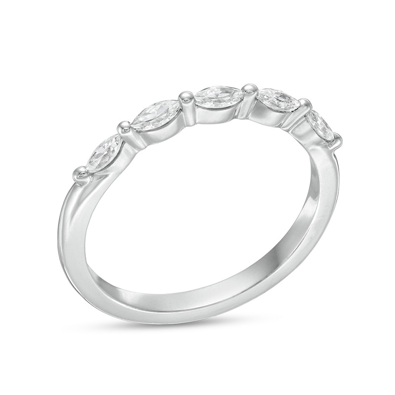 1/2 CT. T.W. Certified Marquise Diamond Five Stone Anniversary Band in 14K White Gold (I/SI2)