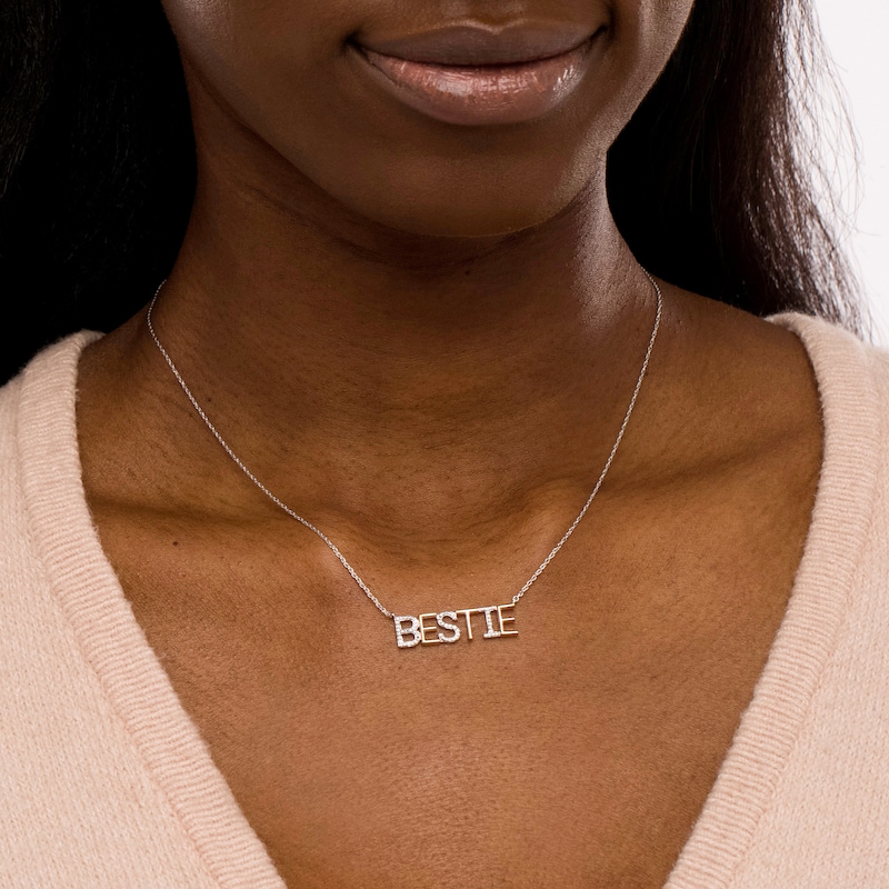 Diamond Accent "BESTIE" Necklace in Sterling Silver with 14K Rose Gold Plate