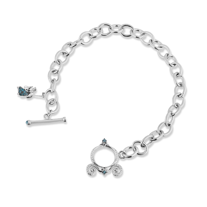 Enchanted Disney Cinderella Blue Topaz and 1/10 CT. T.W. Diamond Fairy Godmother Charm Bracelet in Sterling Silver