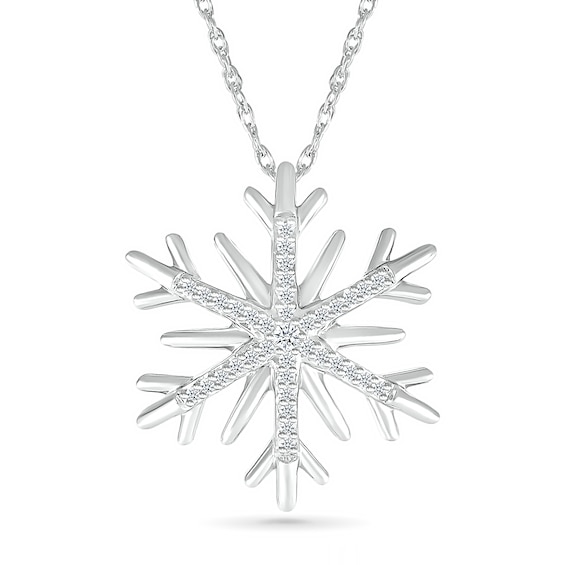 Sterling Silver Rhodium Plated Synthetic CZ Snowflake Pendant & Pin 
