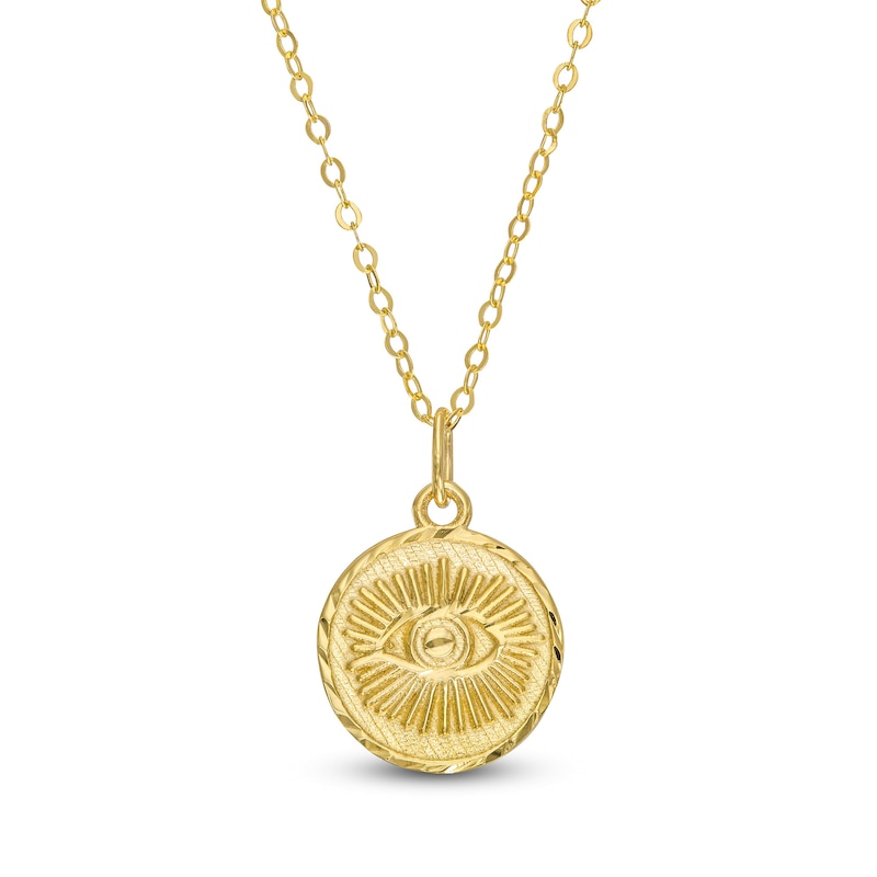 Textured Evil Eye Medallion Pendant in 10K Gold