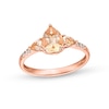 Thumbnail Image 0 of Pear-Shaped Morganite and 1/15 CT. T.W. Diamond Three Stone Ring in 10K Rose Gold