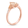 Thumbnail Image 2 of Pear-Shaped Morganite and 1/15 CT. T.W. Diamond Three Stone Ring in 10K Rose Gold