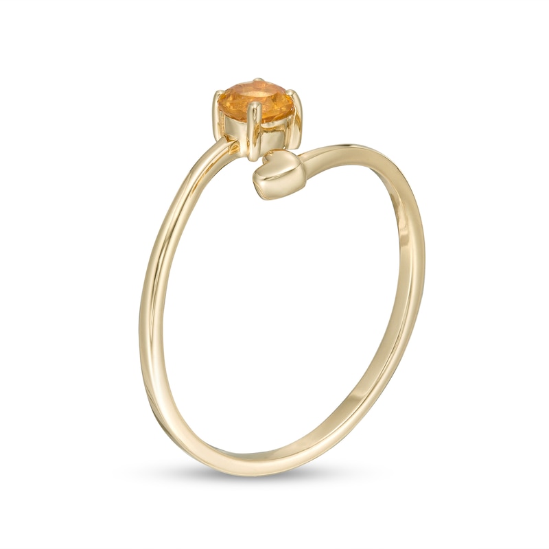 4.0mm Citrine and Polished Heart Open Wrap Ring in 10K Gold