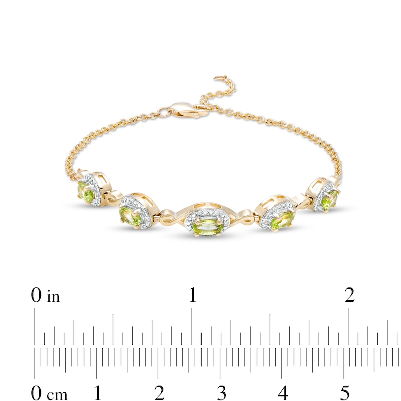 Oval Peridot and Diamond Accent Twist Five Stone Bracelet in 10K Gold – 8.0"