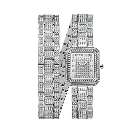 JBW Arc 1/8 CT. T.W. Diamond and Crystal Accent Double Wrap Watch with  Rectangular Silver-Tone Dial (Model: J6390D) | Zales