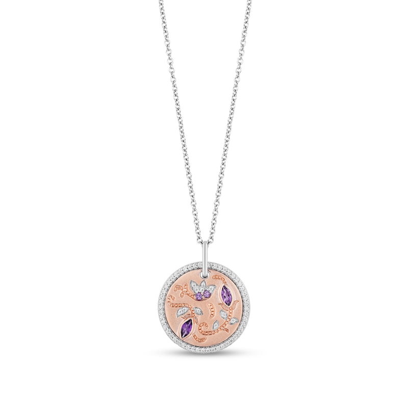 Enchanted Disney Rapunzel Amethyst and 1/5 CT. T.W. Diamond Pendant in Sterling Silver and 10K Rose Gold – 19"
