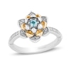 Thumbnail Image 0 of Enchanted Disney Jasmine 3.0mm Swiss Blue Topaz and 1/6 CT. T.W. Diamond Flower Ring in Sterling Silver and 10K Gold