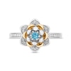 Thumbnail Image 3 of Enchanted Disney Jasmine 3.0mm Swiss Blue Topaz and 1/6 CT. T.W. Diamond Flower Ring in Sterling Silver and 10K Gold