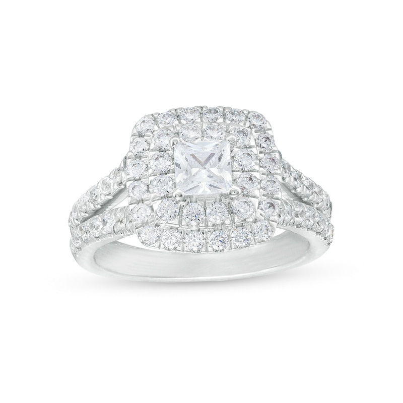 2 CT. T.W. Certified Princess-Cut Lab-Created Diamond Double Frame Engagement Ring in 14K White Gold (F/VS2)
