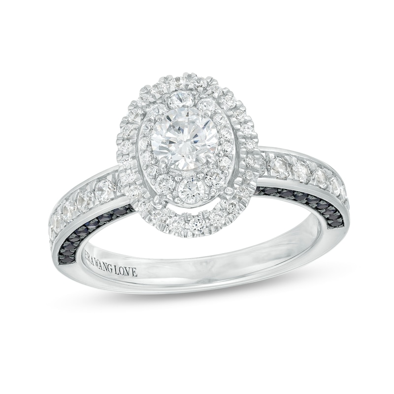 Vera Wang Love Collection 1 CT. T.W. Oval Multi-Diamond and Blue Sapphire Engagement Ring in 14K White Gold