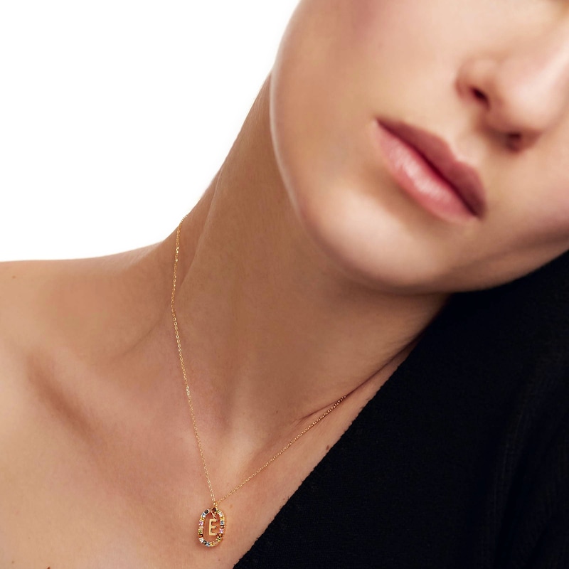 PDPAOLA™ at Zales Multi-Color "E" Pendant in Sterling Silver with 18K Gold Plate