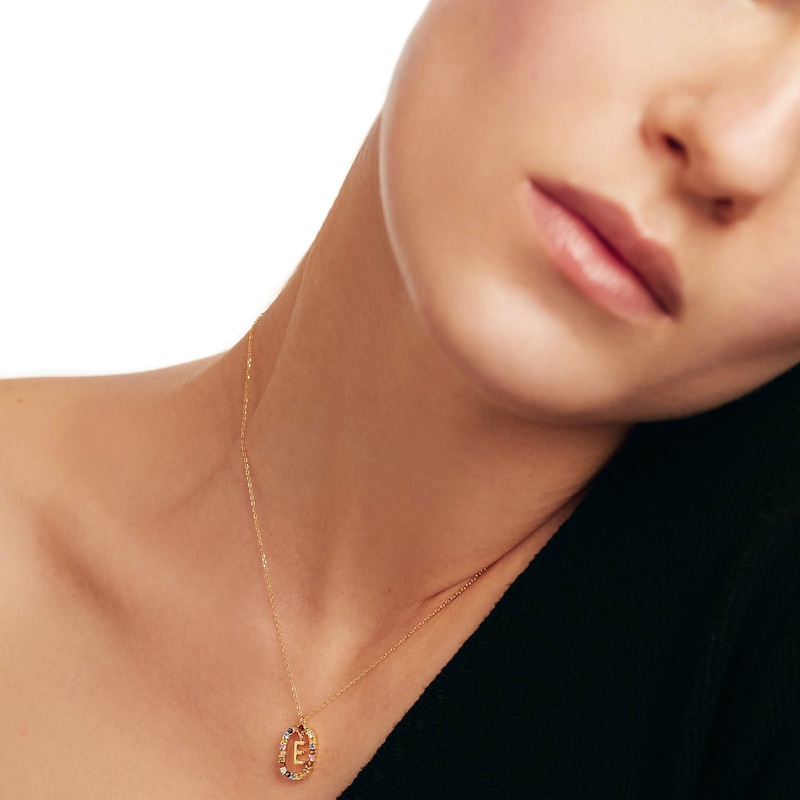 PDPAOLA™ at Zales Multi-Color "E" Pendant in Sterling Silver with 18K Gold Plate