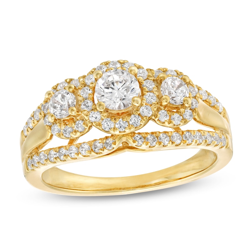 1 CT. T.W. Diamond Past Present Future® Frame Split Shank Engagement Ring in 14K Gold