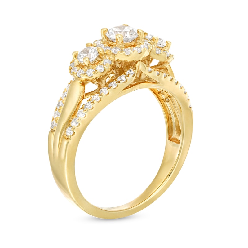 1 CT. T.W. Diamond Past Present Future® Frame Split Shank Engagement Ring in 14K Gold