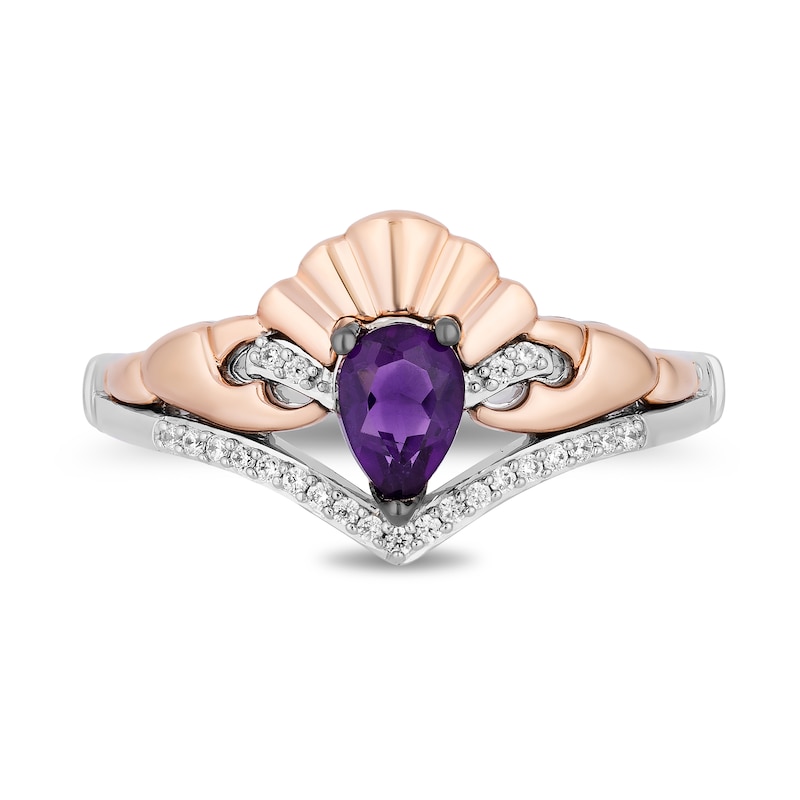 Enchanted Disney Ariel Amethyst and 1/15 CT. T.W. Diamond Seashell Ring in Sterling Silver and 10K Rose Gold