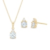 Thumbnail Image 0 of Aquamarine and 1/15 CT. T.W. Diamond Stacked Drop Pendant and Stud Earrings Set in 10K Gold