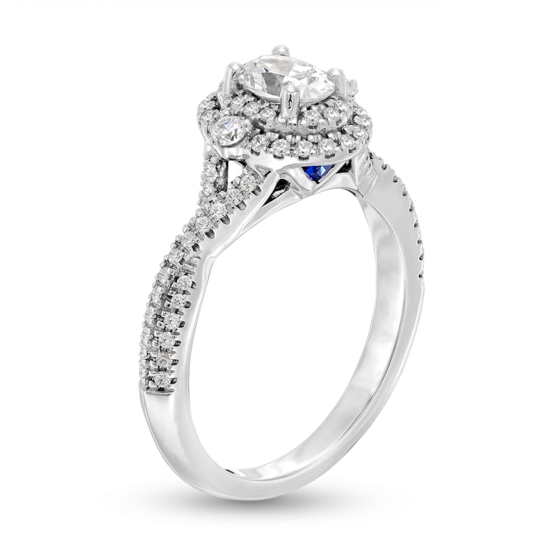 Vera Wang Love Collection 7/8 CT. T.W. Oval Diamond Frame Vintage-Style Engagement Ring in 14K White Gold (I/SI2)