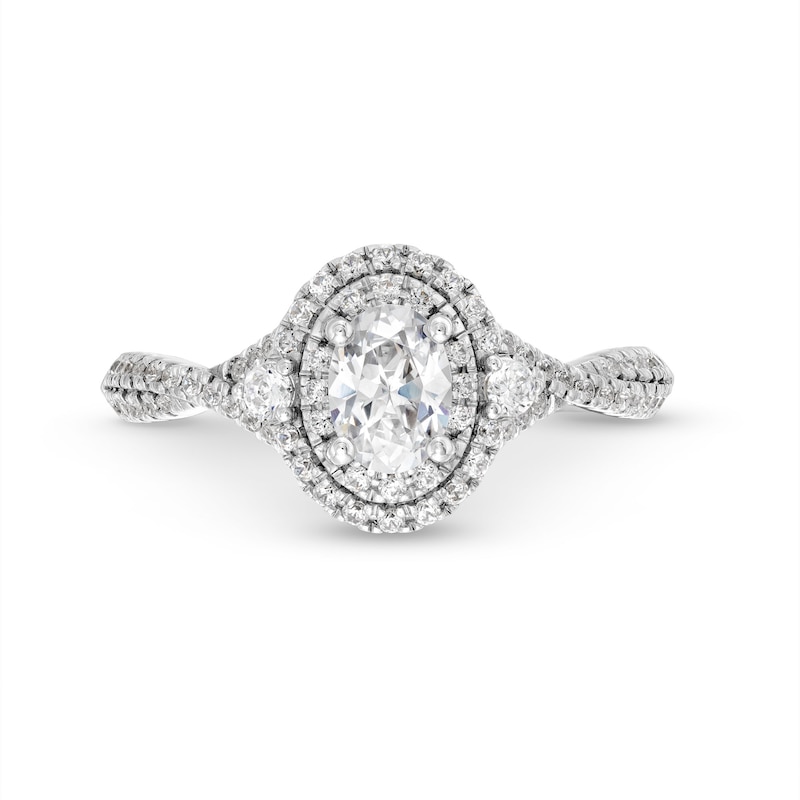 Vera Wang Love Collection 7/8 CT. T.W. Oval Diamond Frame Vintage-Style Engagement Ring in 14K White Gold (I/SI2)