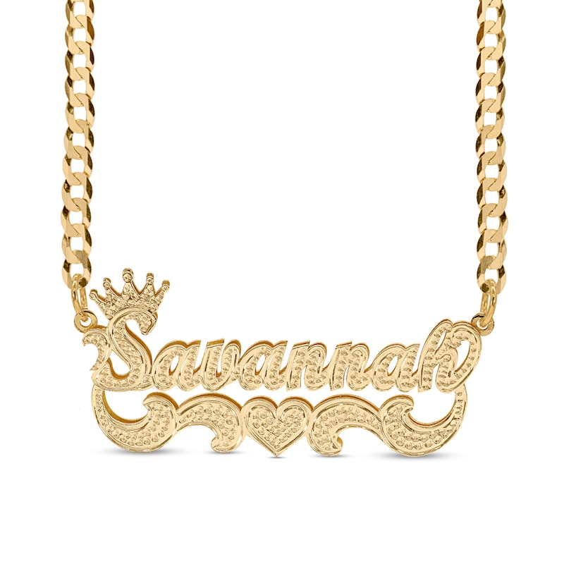 Crown Name Plate with Scrollwork Necklace in Sterling Silver with 14K Gold Plate (1 Line)