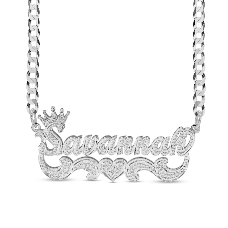 Crown Name Plate with Scrollwork Necklace in Sterling Silver (1 Line)