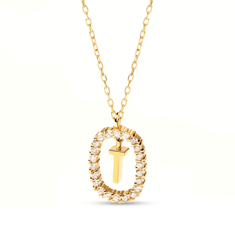 PDPAOLA™ at Zales 1/3 CT. T.W. Lab-Created Diamond "T" Initial Pendant in 18K Gold - 19.5"