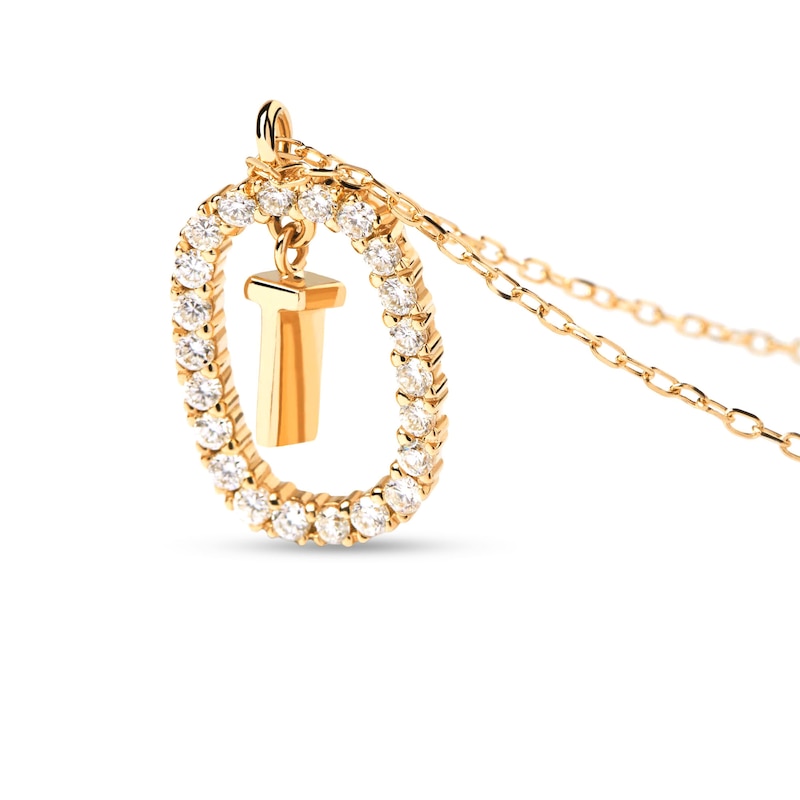 PDPAOLA™ at Zales 1/3 CT. T.W. Lab-Created Diamond "T" Initial Pendant in 18K Gold - 19.5"