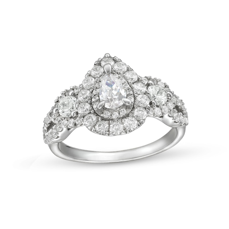 1-1/2 CT. T.W. Pear-Shaped Diamond Split Shank Past Present Future® Engagement Ring in 14K White Gold (I/I1)