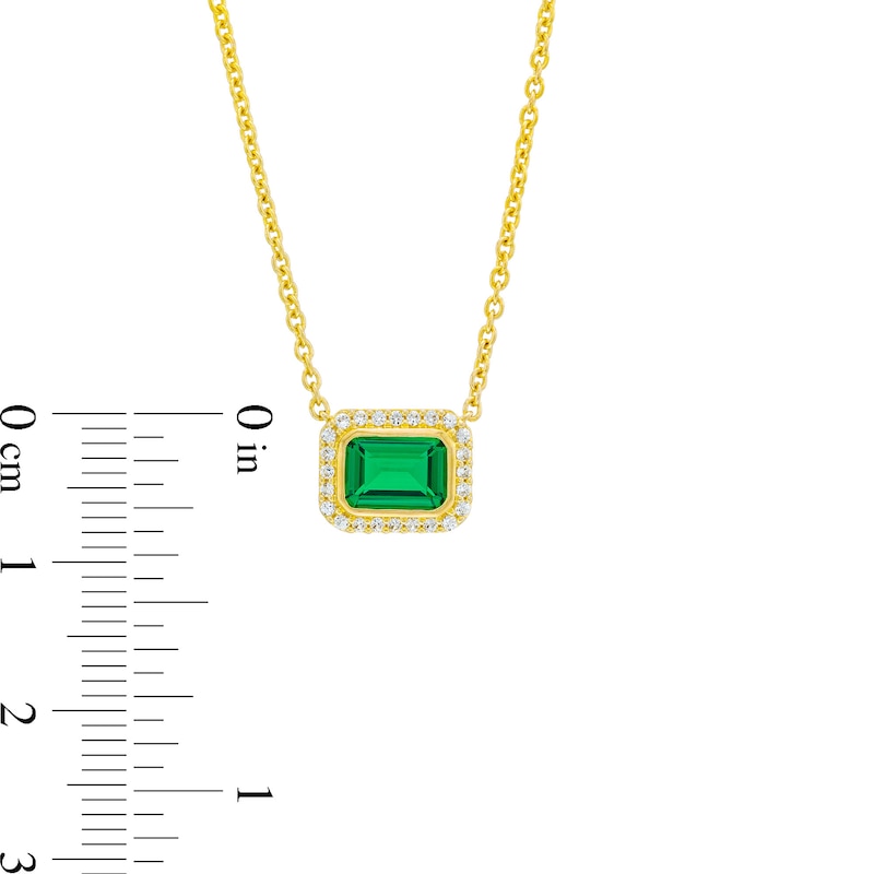 Sideways Emerald-Cut Lab-Created Emerald and White Lab-Created Sapphire Frame Necklace in 10K Gold - 17"