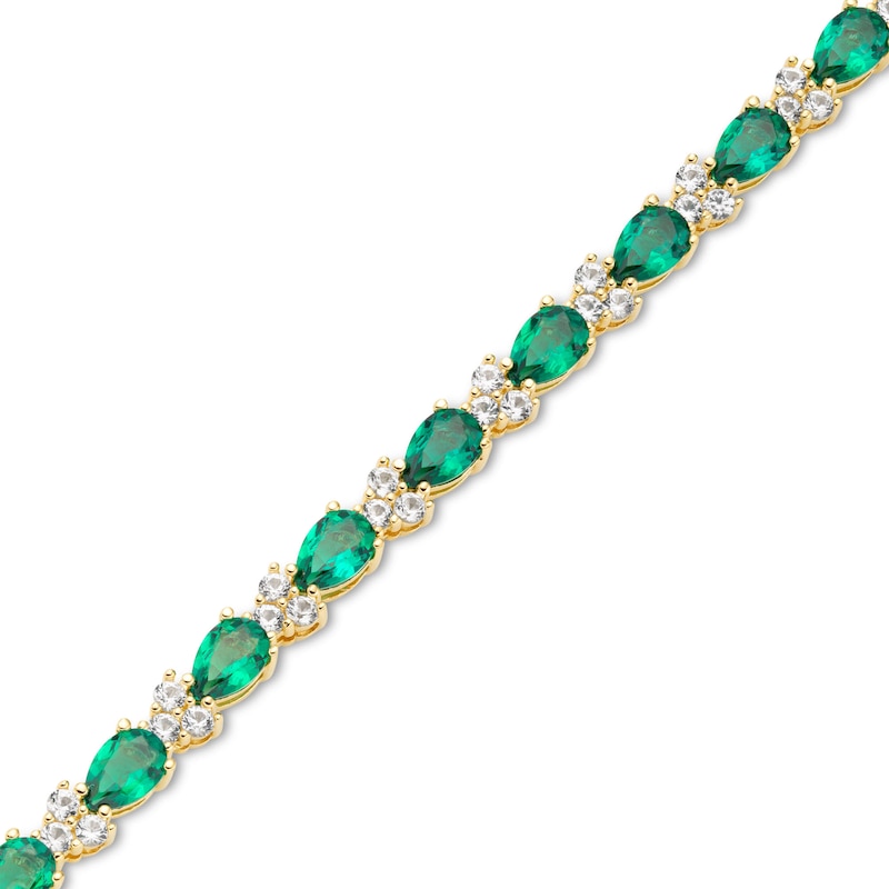 Pear-Shaped Lab-Created Emerald and White Lab-Created Sapphire Alternating Bracelet in Sterling Silver with Gold Plate
