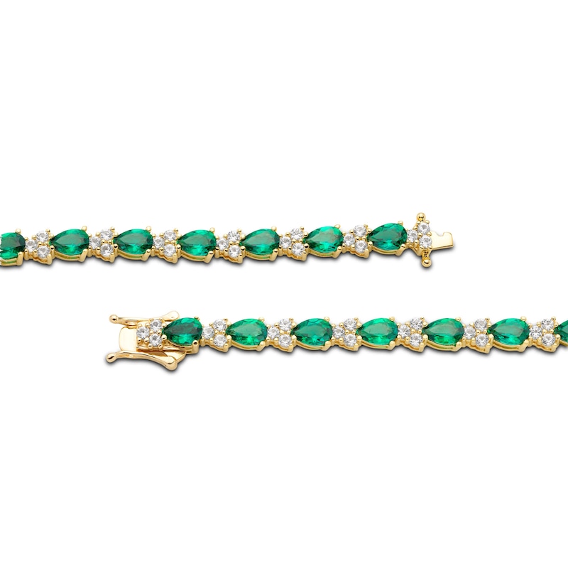 Pear-Shaped Lab-Created Emerald and White Lab-Created Sapphire Alternating Bracelet in Sterling Silver with Gold Plate