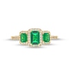 Thumbnail Image 3 of Emerald-Cut Lab-Created Emerald and 1/4 CT. T.W. Diamond Frame Three Stone Ring in 10K Gold
